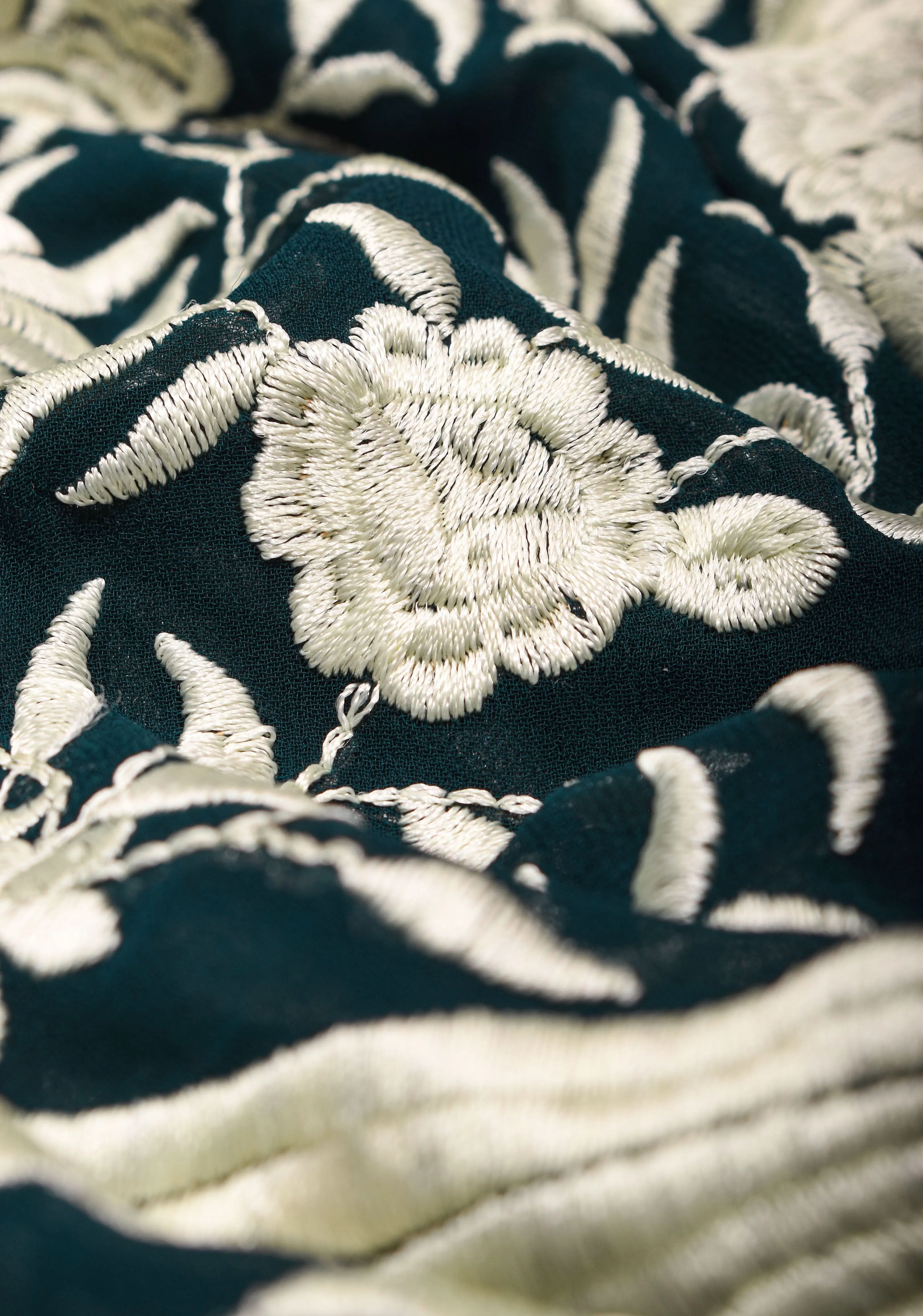 Parsi Gara Design Machine Embroidery on Deep Teal Georgette