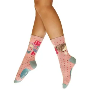 Powder Hedgehog Hunting in Leaves Ankle Socks - Petal Pink