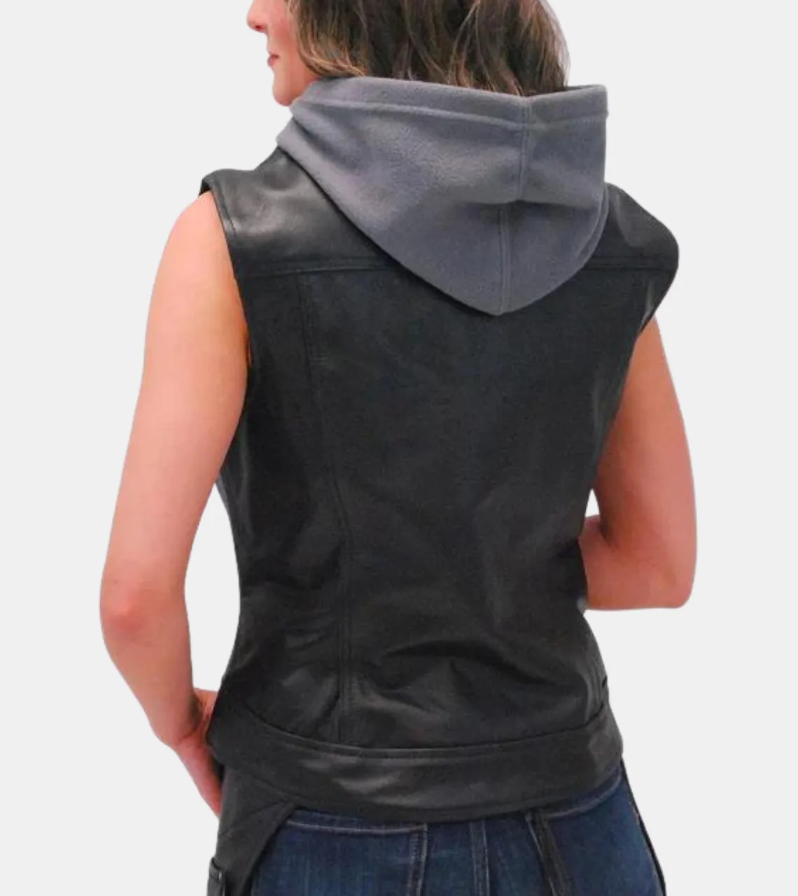 Prescott Women's Black Hooded Leather Vest