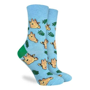 "Giraffe Heads" Cotton Crew Socks by Good Luck Sock - Medium