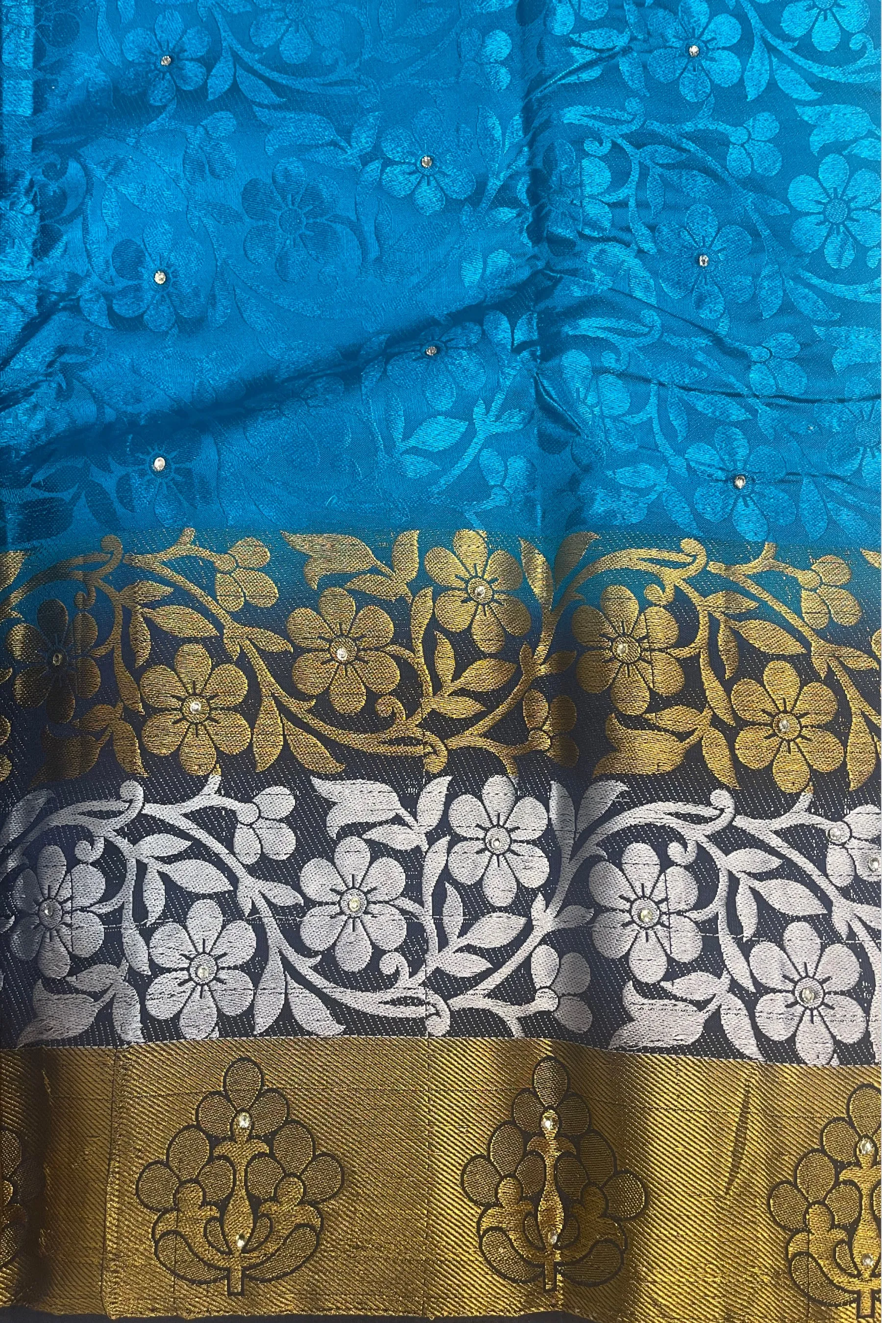 Radiant Charm: Embossed Silk Cotton Saree with Stunning Stone Work