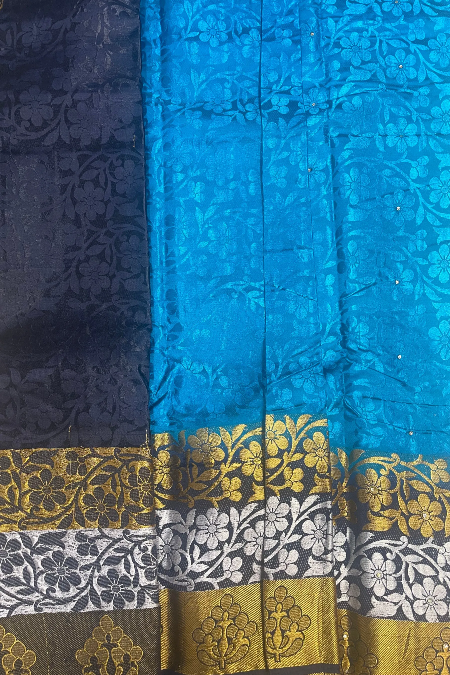 Radiant Charm: Embossed Silk Cotton Saree with Stunning Stone Work
