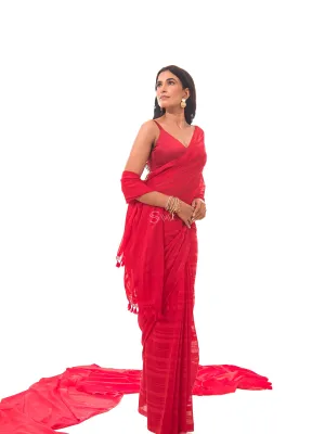 Red Stripe Satin Georgette Handloom Saree