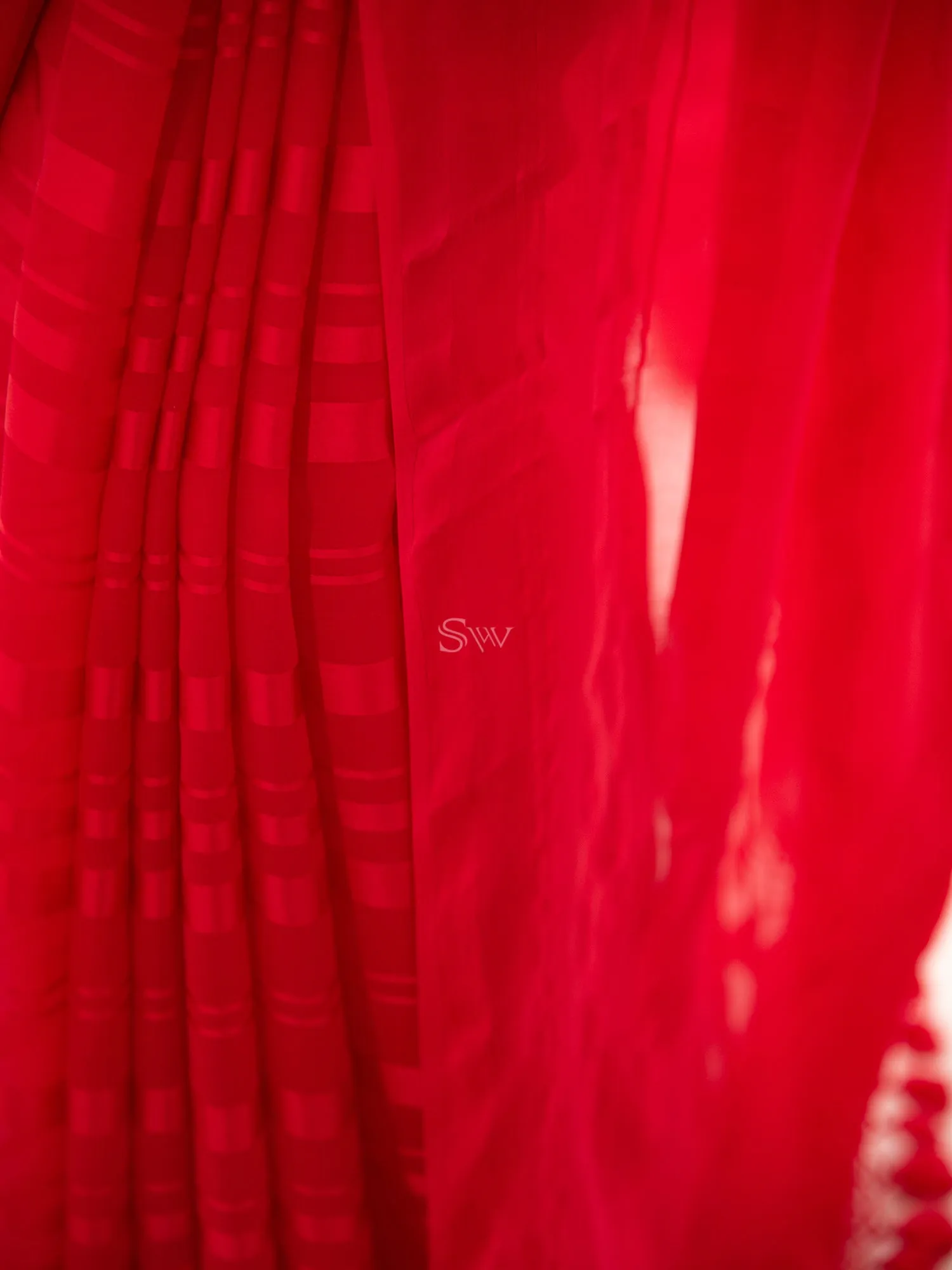 Red Stripe Satin Georgette Handloom Saree