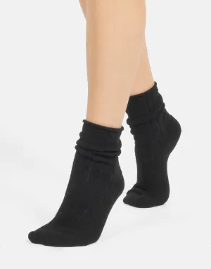 Ribbed Cashmere Blend Loose Top Socks - Black   Sand