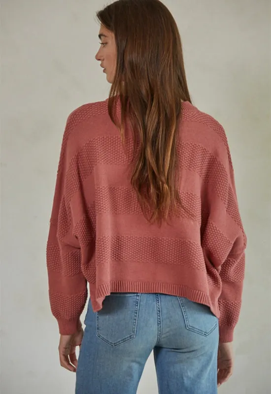 Round Neck Long Sleeve Pullover Top - Red