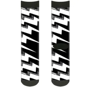 Sock Pair - Polyester - Lightning Bolts Sketch Black White - CREW