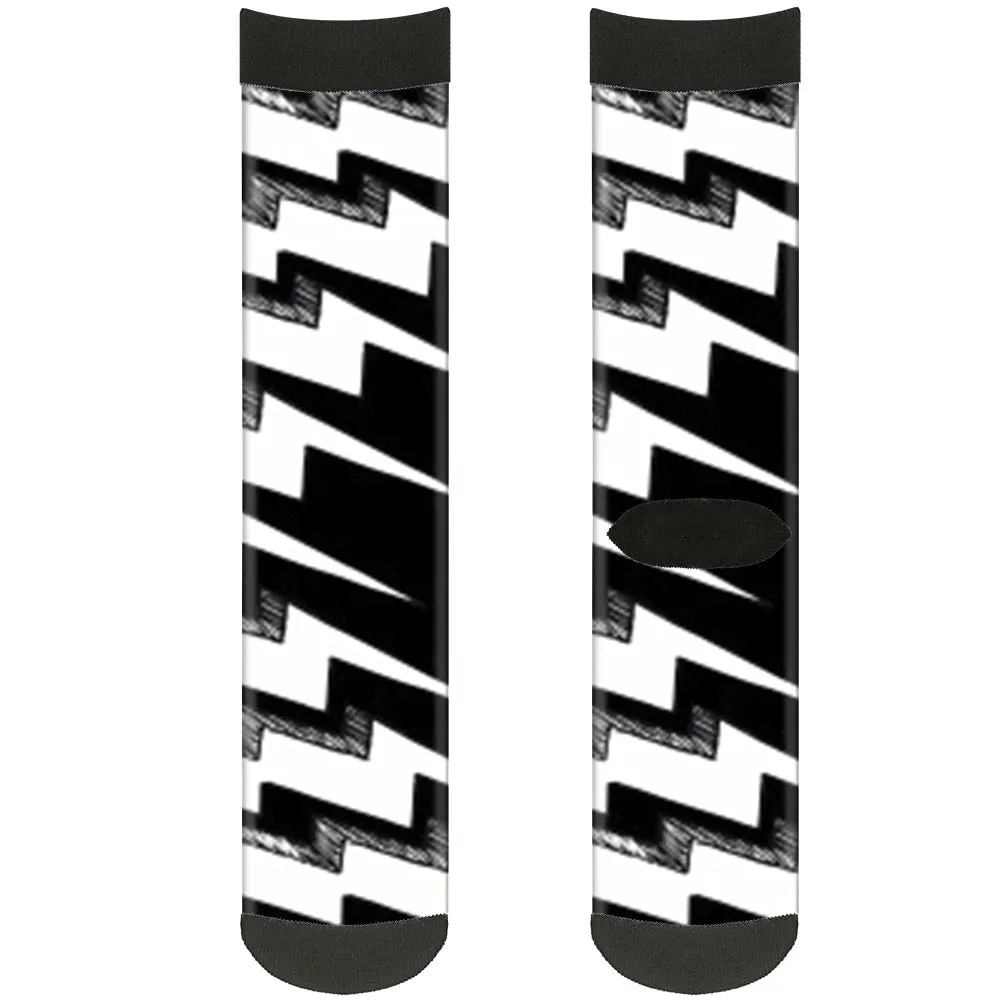Sock Pair - Polyester - Lightning Bolts Sketch Black White - CREW