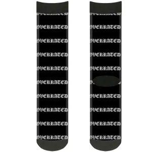 Sock Pair - Polyester - OVERRATED Old English Stripe Black White - CREW