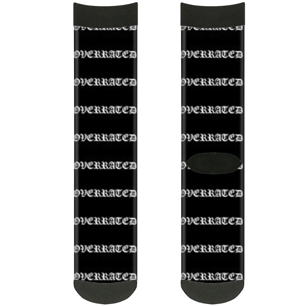 Sock Pair - Polyester - OVERRATED Old English Stripe Black White - CREW
