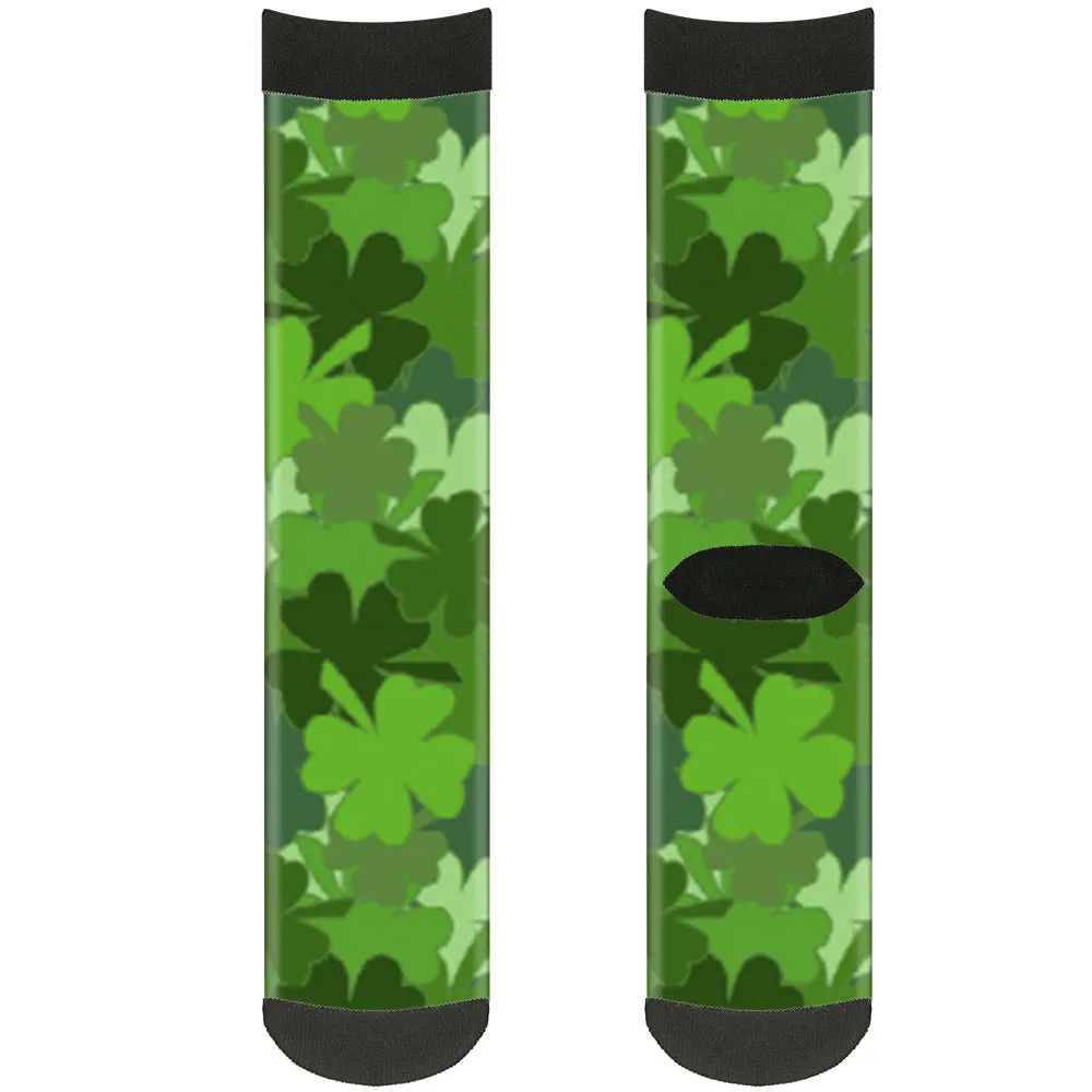 Sock Pair - Polyester - St. Pat's Stacked Shamrocks Greens - CREW