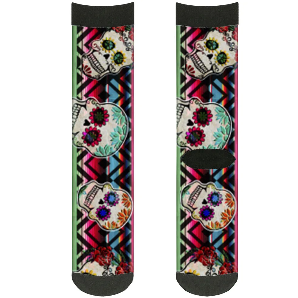 Sock Pair - Polyester - Sugar Skulls Zarape Multi Color - CREW