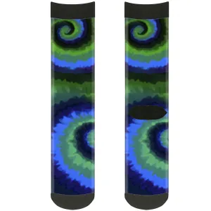 Sock Pair - Polyester - Tie Dye Swirl Green Blue Purple - CREW