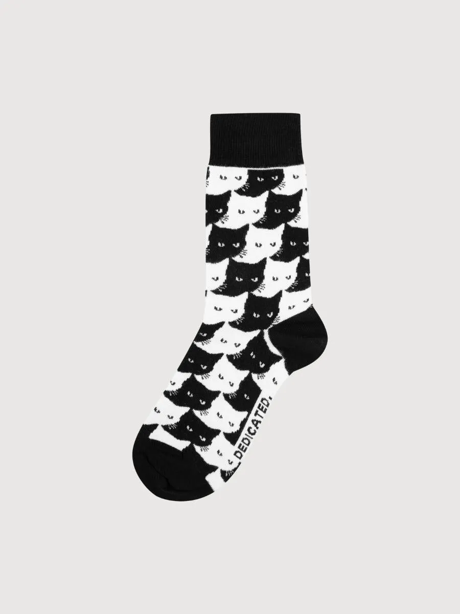Socks Sigtuna Pepita Cats Black In Organic Cotton | Dedicated