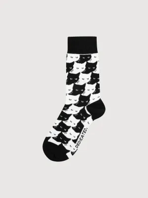 Socks Sigtuna Pepita Cats Black In Organic Cotton | Dedicated