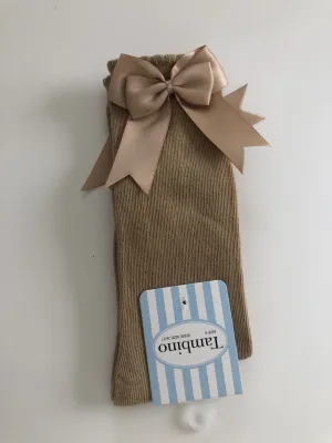Tambino Knee High Camel Bow Socks