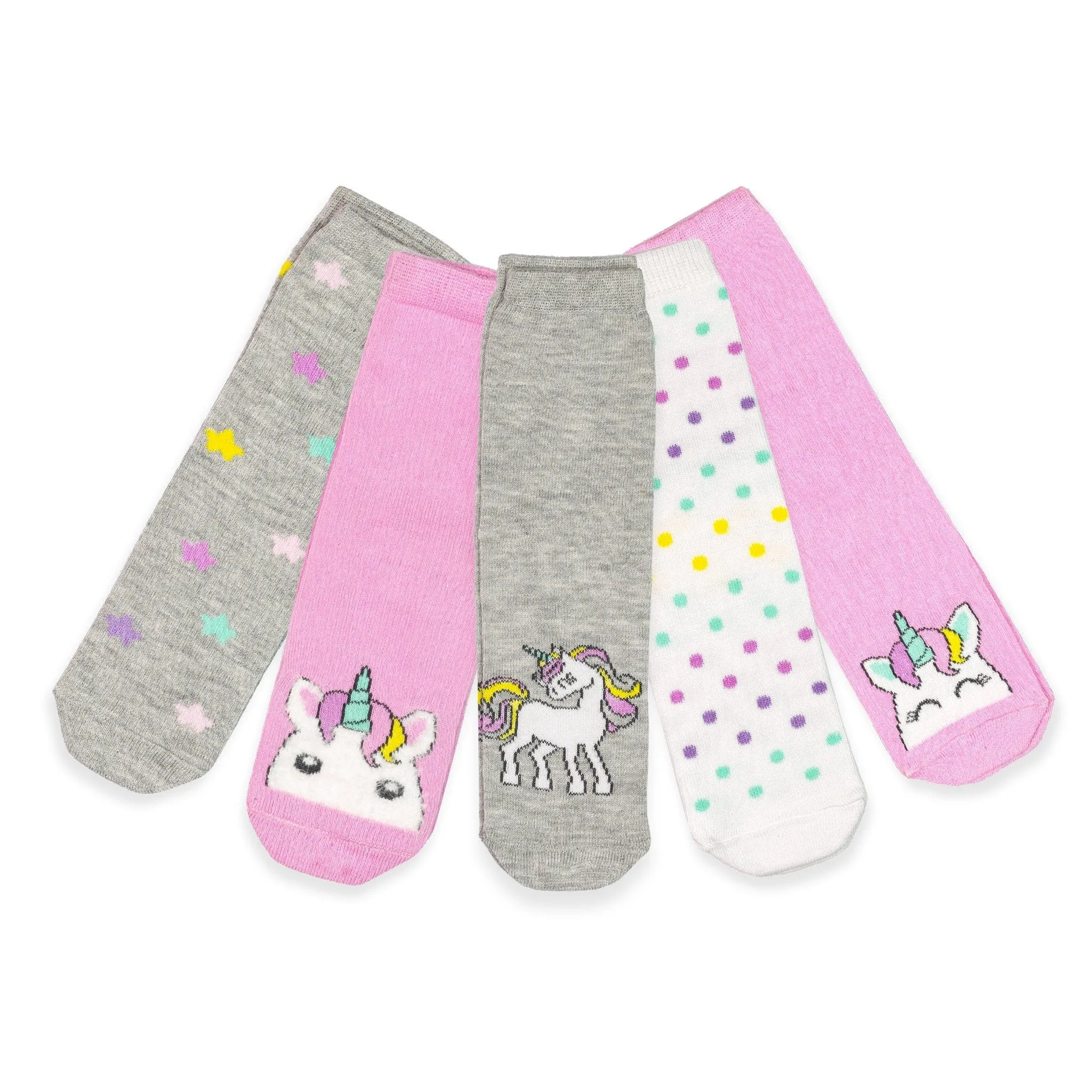 Unicorn Socks for Girls 5 Pack Cotton Socks Set Unicorn and Star Socks Pink Socks for School Socks Child Socks 5-11 Years Old Girl Gift