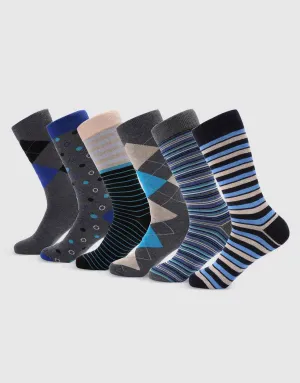 Uptown Sapphire Dress Crew Socks 6 Pack