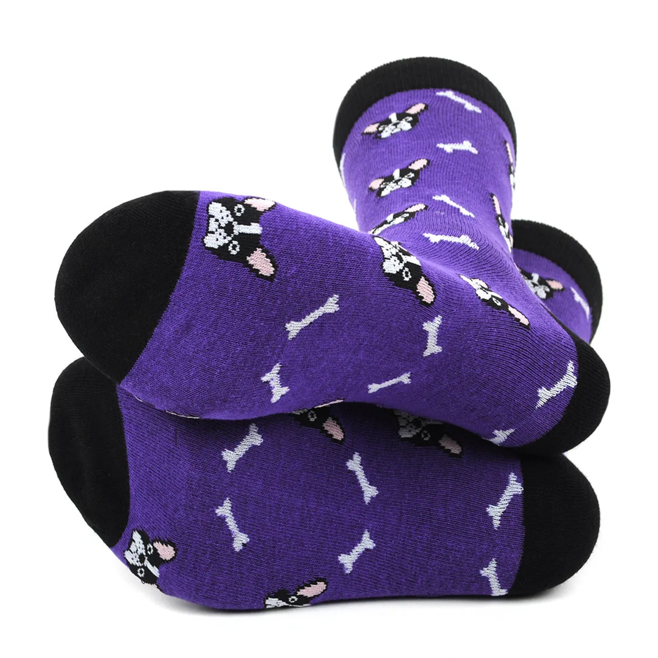 Urban-Peacock Men's Novelty Crew Socks - French Bulldog - Purple