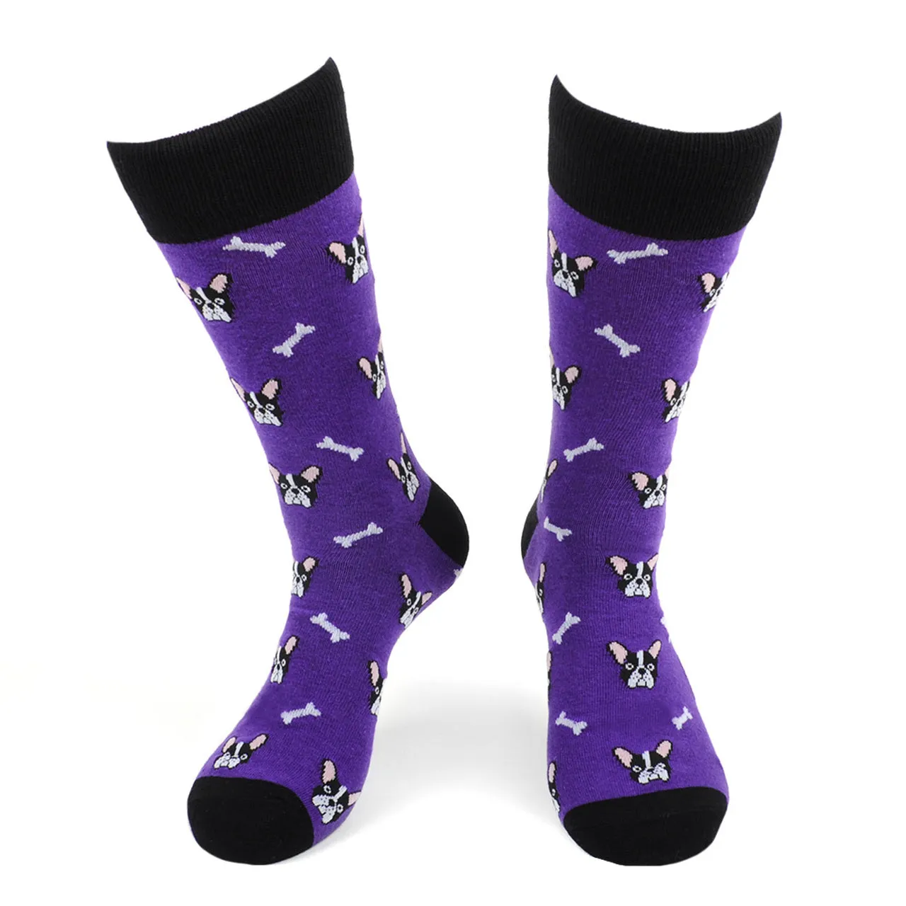 Urban-Peacock Men's Novelty Crew Socks - French Bulldog - Purple