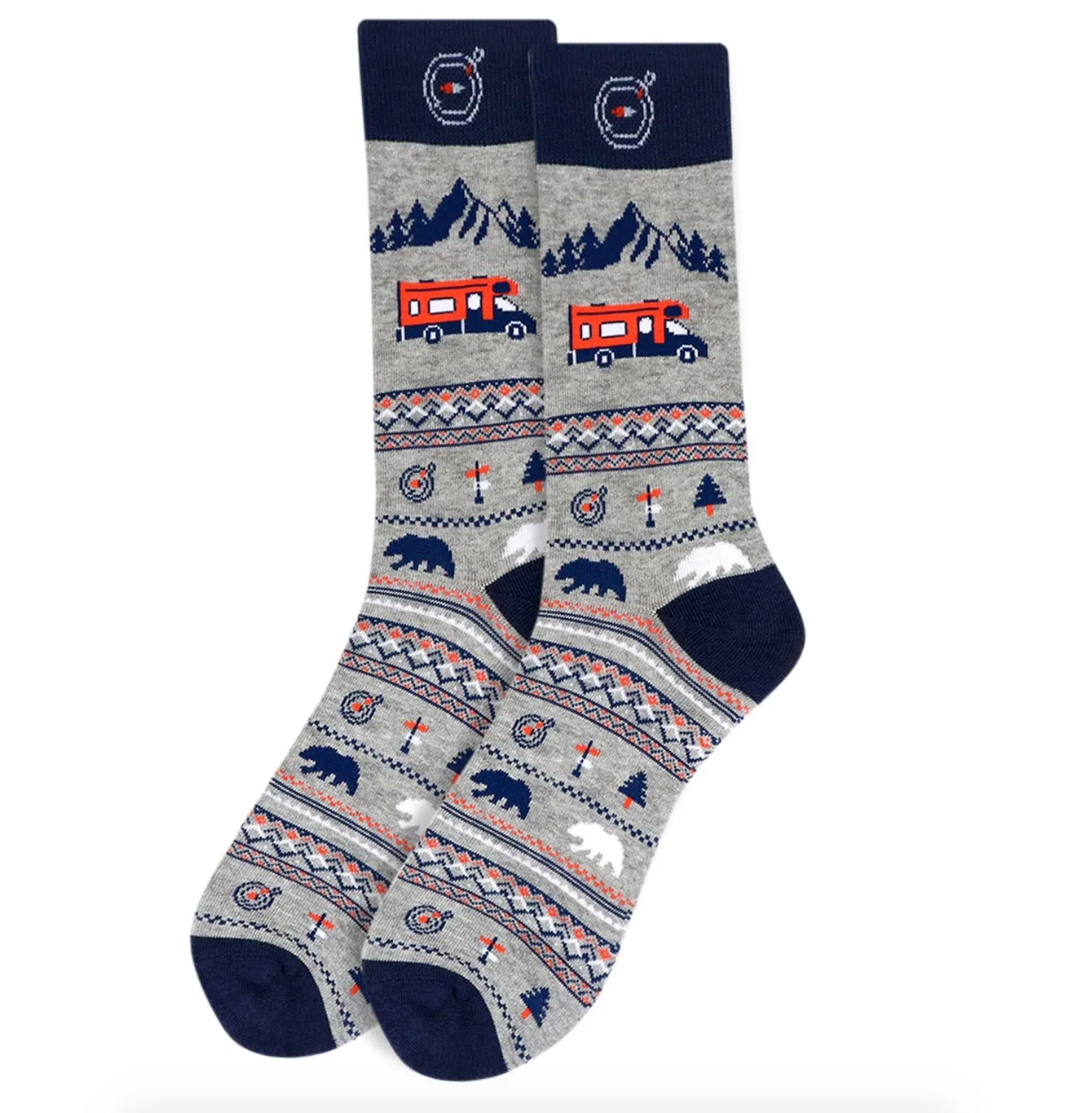 Urban-Peacock Men's Novelty Crew Socks - RV Camping Road Trip - Grey