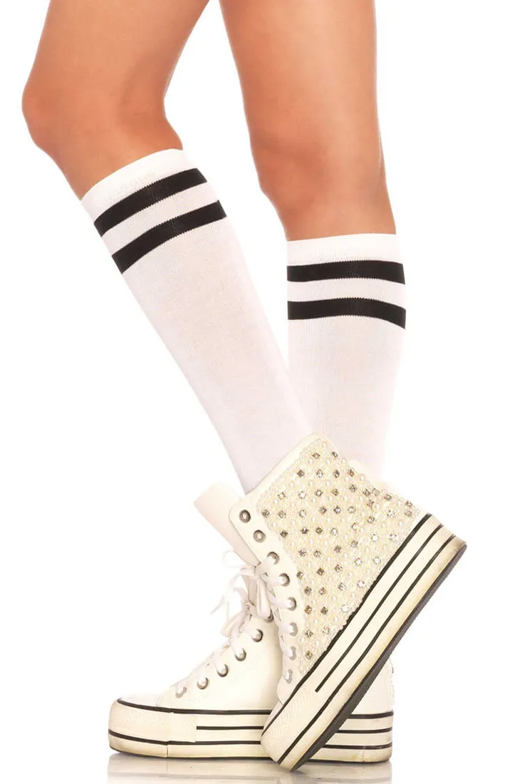 White knee highs with black stripes