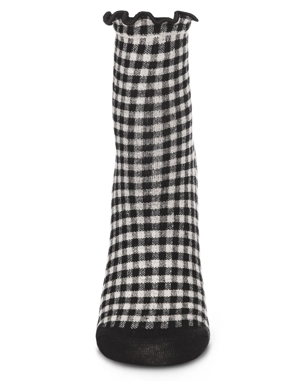 Women's Gingham Cotton Blend Ruffle Cuff Anklet Socks