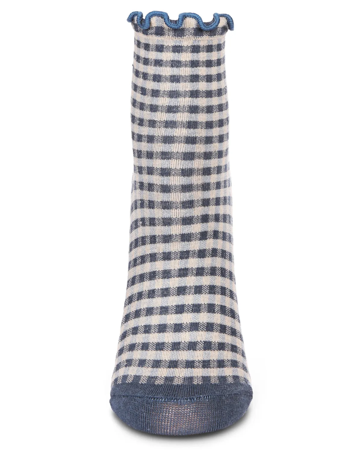 Women's Gingham Cotton Blend Ruffle Cuff Anklet Socks