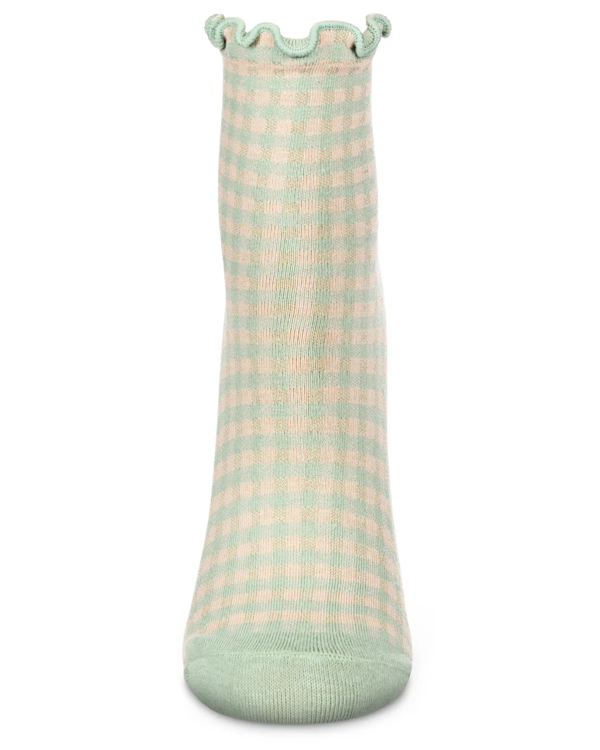 Women's Gingham Cotton Blend Ruffle Cuff Anklet Socks
